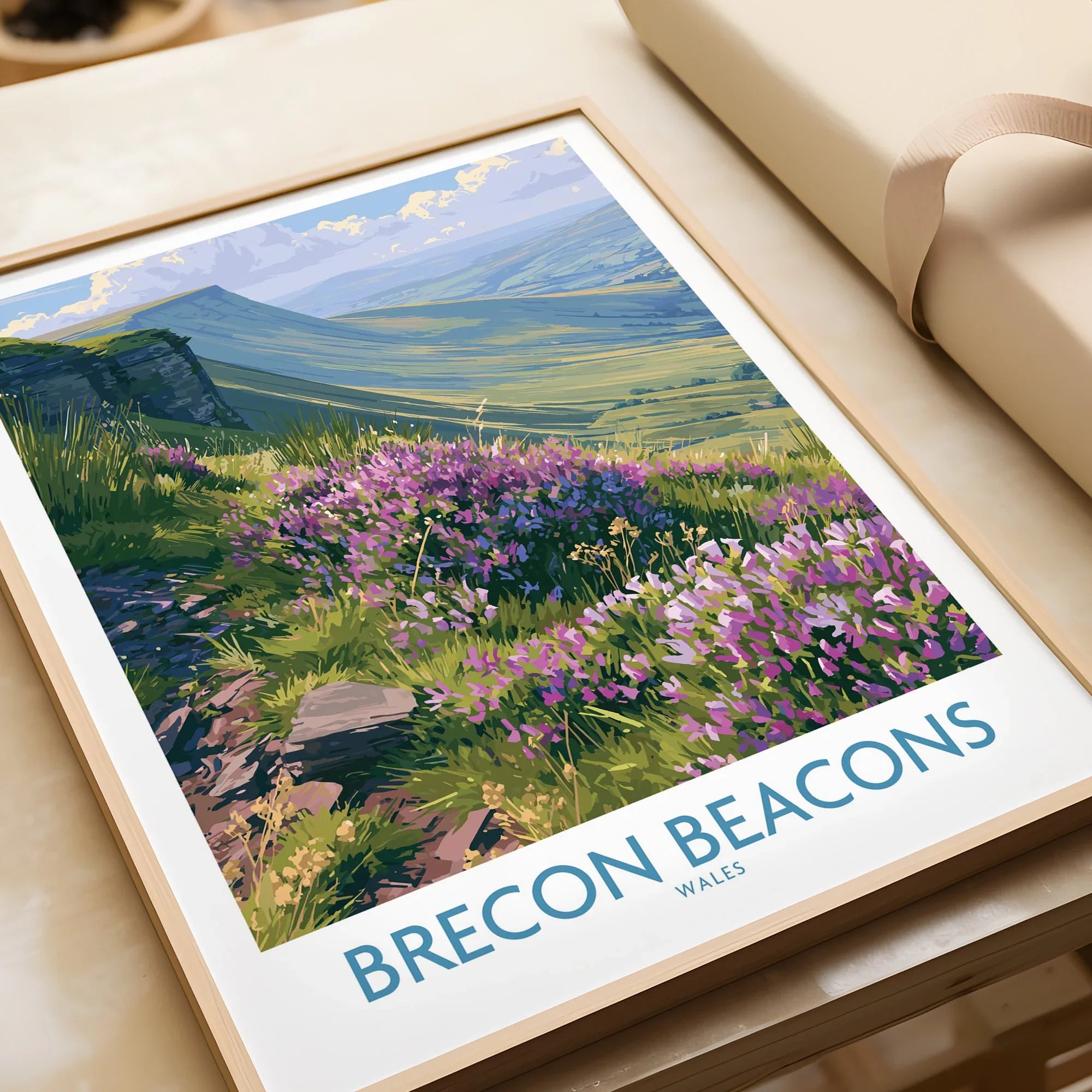 Brecon Beacons Wales Heather Wall Art — framed art print closeup gift unwrapped natural frame