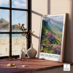 Brecon Beacons Wales Heather Wall Art — framed print window view natural wood frame