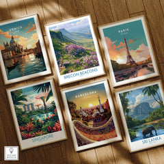 Brecon Beacons Wales Heather Wall Art — set six framed art prints wooden floor natural wood frames