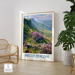 Brecon Beacons Wales Heather Wall Art — large framed print room setting chair plant