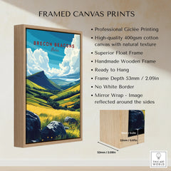 Brecon Beacons Wales Valley Travel Poster — framed canvas float frame details quality
