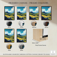 Brecon Beacons Wales Valley Travel Poster — framed canvas float frame colour options