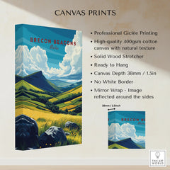 Brecon Beacons Wales Valley Travel Poster — canvas print stretched cotton canvas details