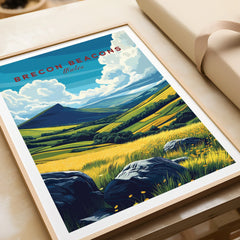 Brecon Beacons Wales Valley Travel Poster — framed art print closeup gift unwrapped natural frame
