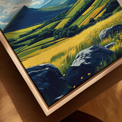 Brecon Beacons Wales Valley Travel Poster — closeup framed canvas natural wood floating frame