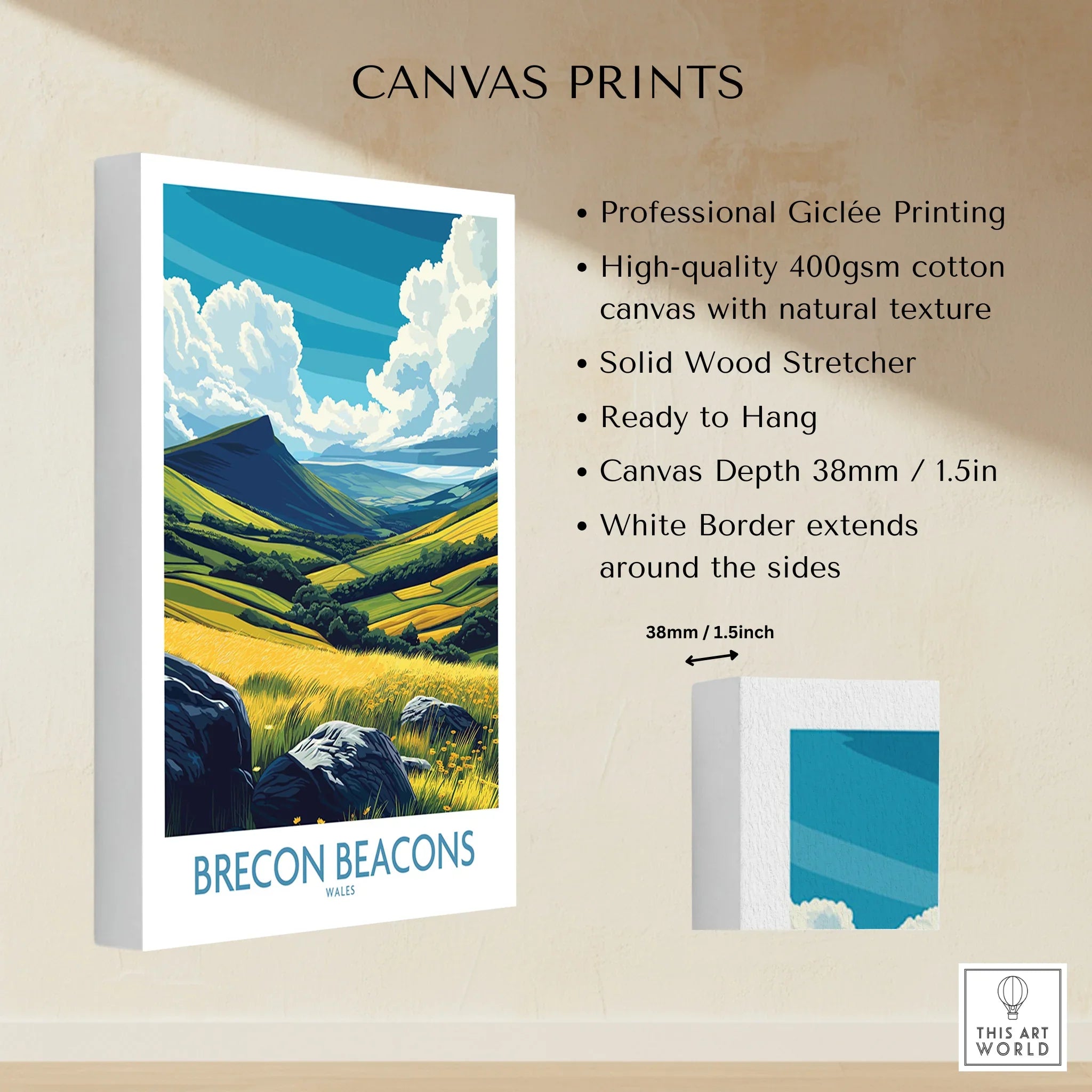Brecon Beacons Wales Valley Wall Art — canvas print stretched cotton canvas details