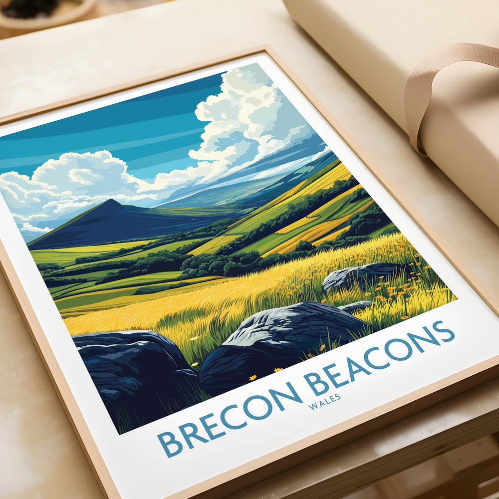Brecon Beacons Wales Valley Wall Art — framed art print closeup gift unwrapped natural frame