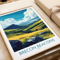 Brecon Beacons Wales Valley Wall Art — framed art print closeup gift unwrapped natural frame