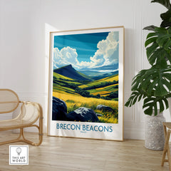 Brecon Beacons Wales Valley Wall Art — large framed print room setting chair plant