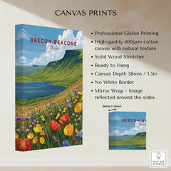 Brecon Beacons Wales Mountain Lake Travel Poster — canvas print stretched cotton canvas details