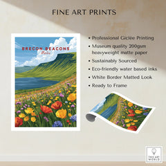 Brecon Beacons Wales Mountain Lake Travel Poster — fine art print unframed quality details