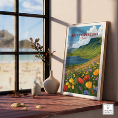 Brecon Beacons Wales Mountain Lake Travel Poster — framed print window view natural wood frame