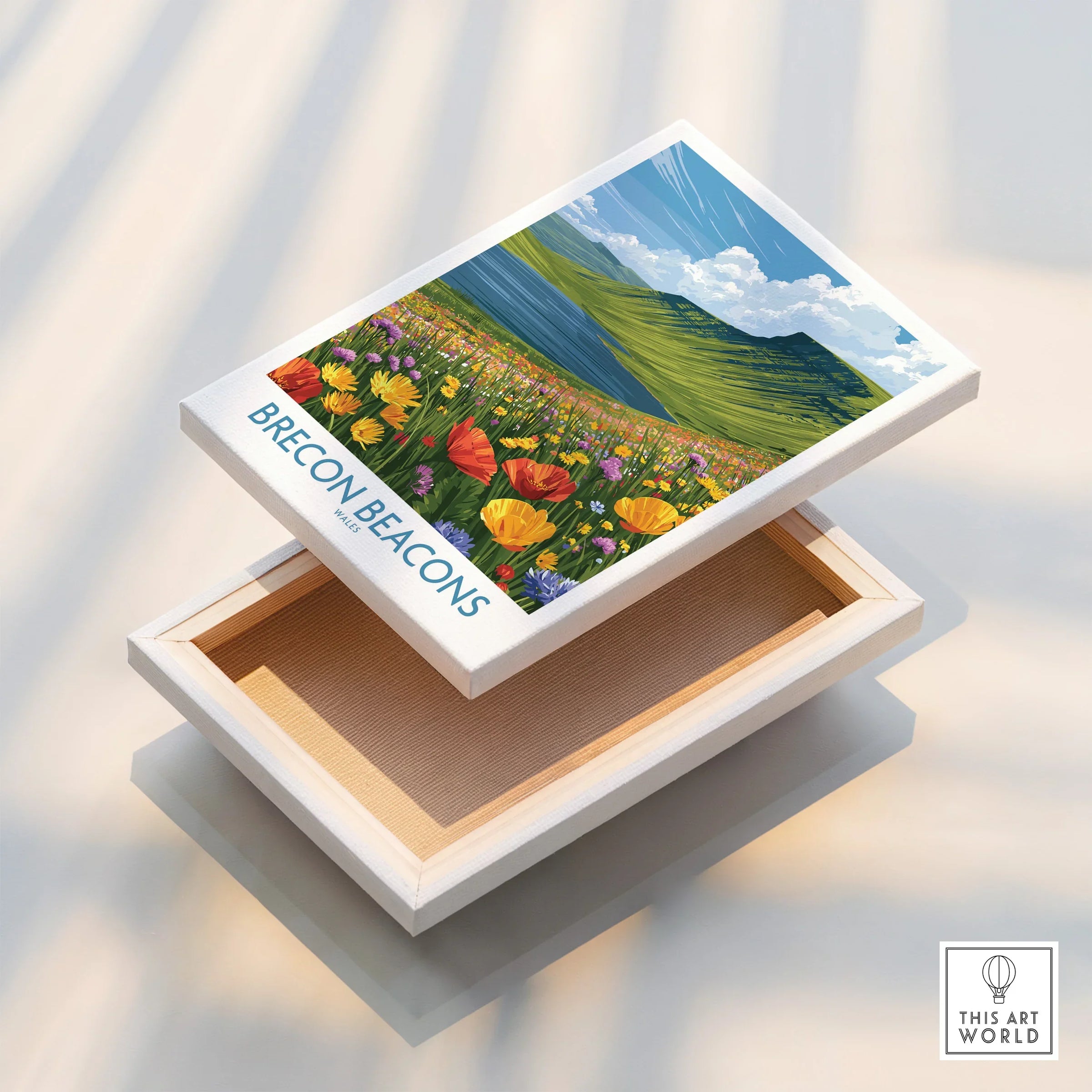 Brecon Beacons Wales Mountain Lake Wall Art — stretched canvas print floating detail mirror edge