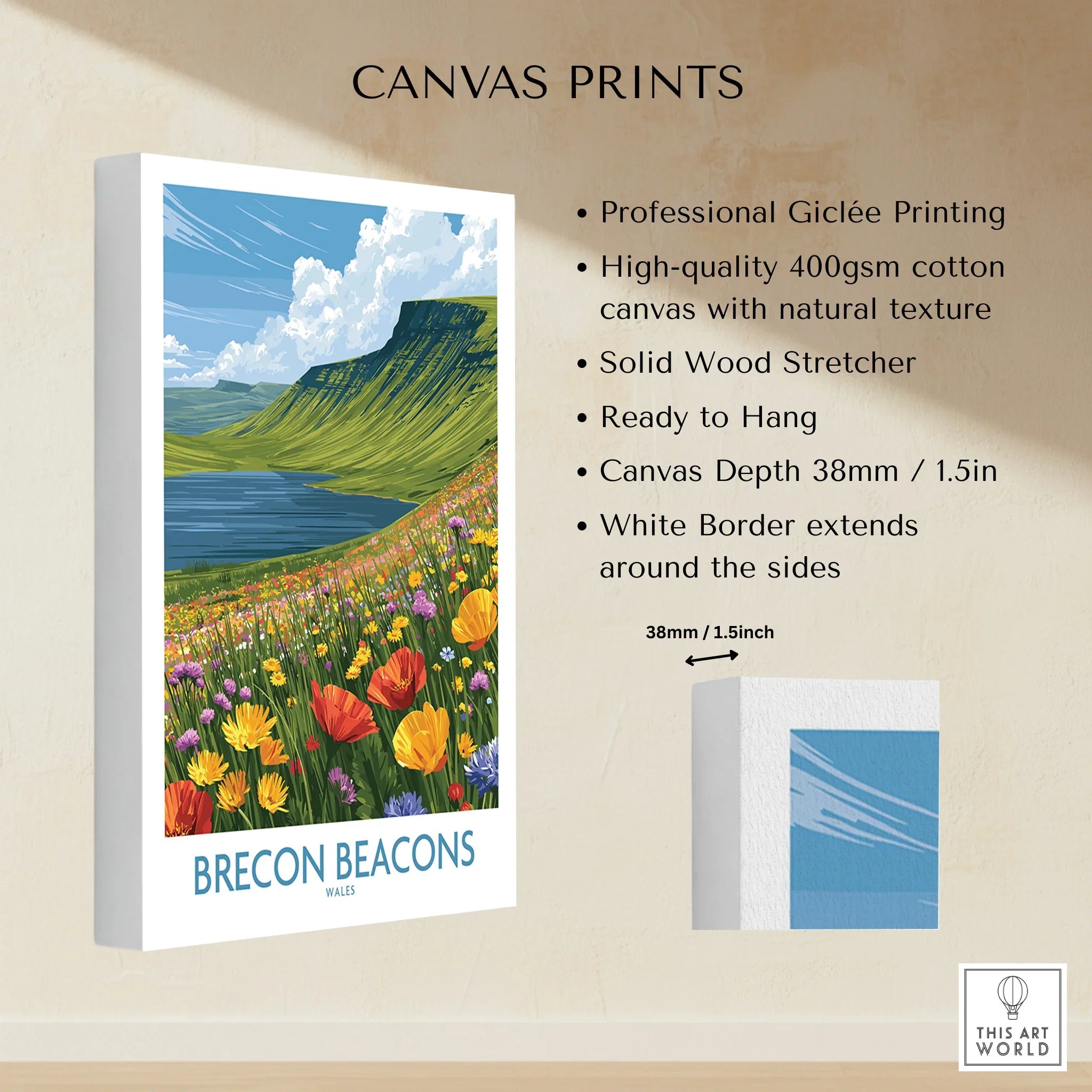 Brecon Beacons Wales Mountain Lake Wall Art — canvas print stretched cotton canvas details