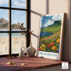 Brecon Beacons Wales Mountain Lake Wall Art — framed print window view natural wood frame