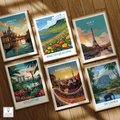 Brecon Beacons Wales Mountain Lake Wall Art — set six framed art prints wooden floor natural wood frames
