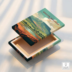 Brecon Beacons Wales Landscape Travel Poster — stretched canvas print floating detail mirror edge