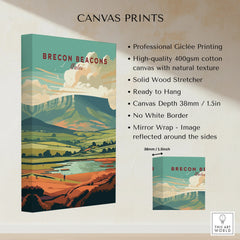 Brecon Beacons Wales Landscape Travel Poster — canvas print stretched cotton canvas details
