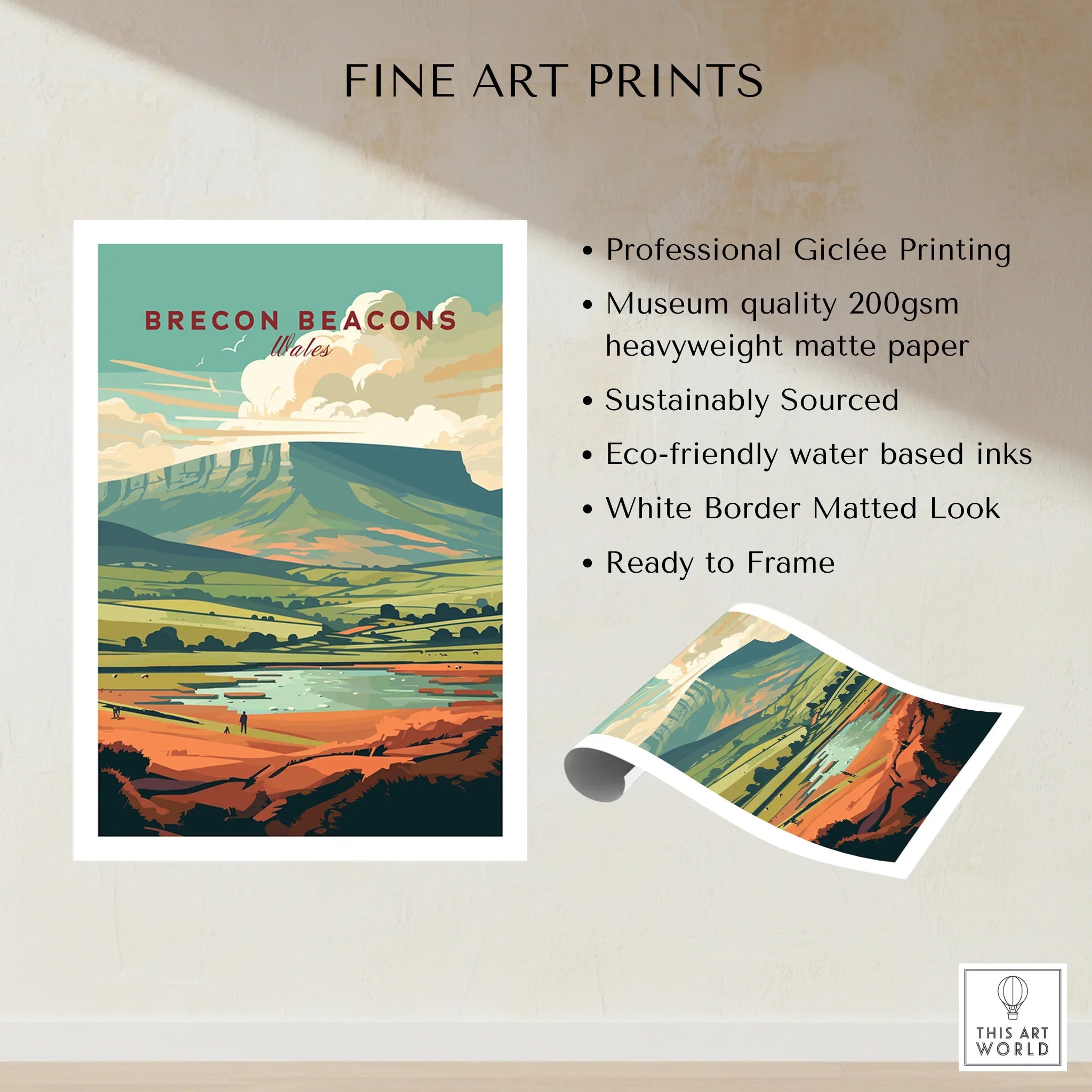 Brecon Beacons Wales Landscape Travel Poster — fine art print unframed quality details
