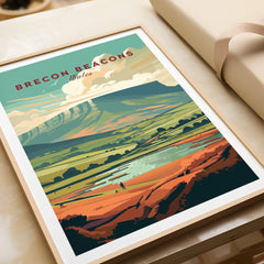 Brecon Beacons Wales Landscape Travel Poster — framed art print closeup gift unwrapped natural frame