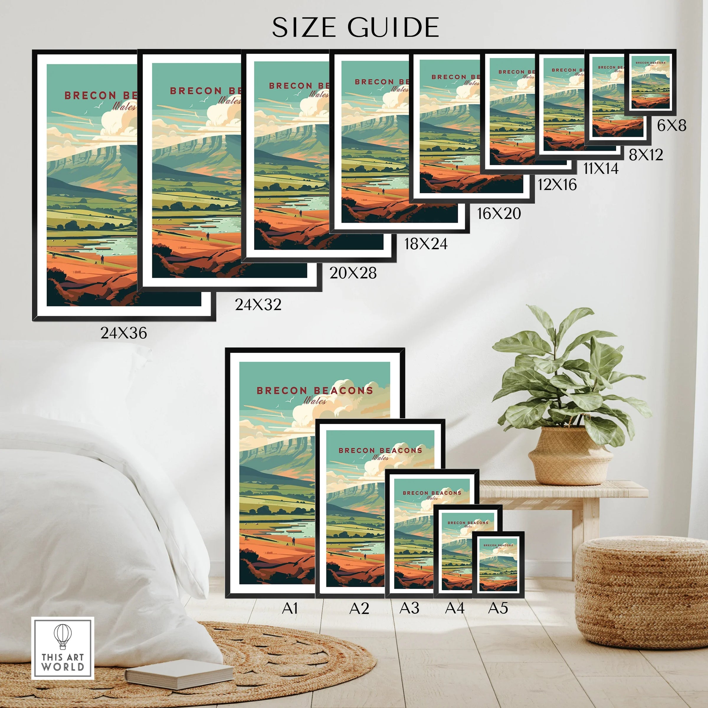 Brecon Beacons Wales Landscape Travel Poster — wall art poster size guide thisartworld