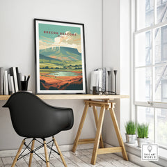 Brecon Beacons Wales Landscape Travel Poster — framed poster black frame on office desk modern