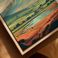 Brecon Beacons Wales Landscape Travel Poster — closeup framed canvas natural wood floating frame
