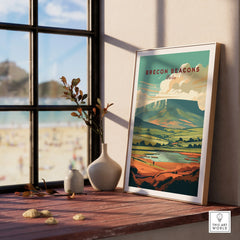 Brecon Beacons Wales Landscape Travel Poster — framed print window view natural wood frame