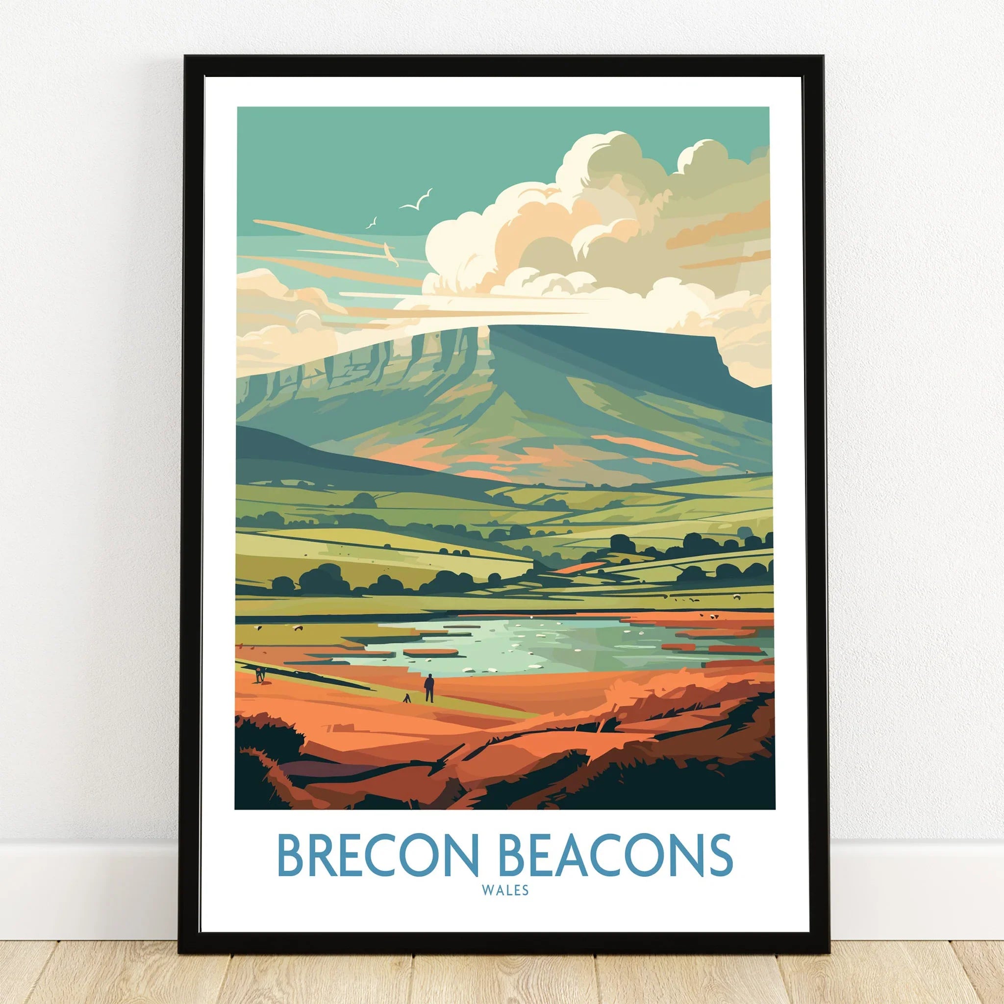 Brecon Beacons Wales Landscape Wall Art — art print in black frame on wooden floor