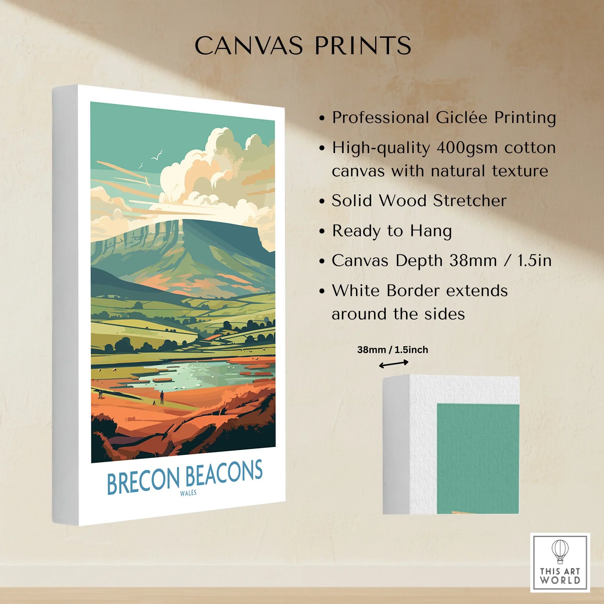 Brecon Beacons Wales Landscape Wall Art — canvas print stretched cotton canvas details