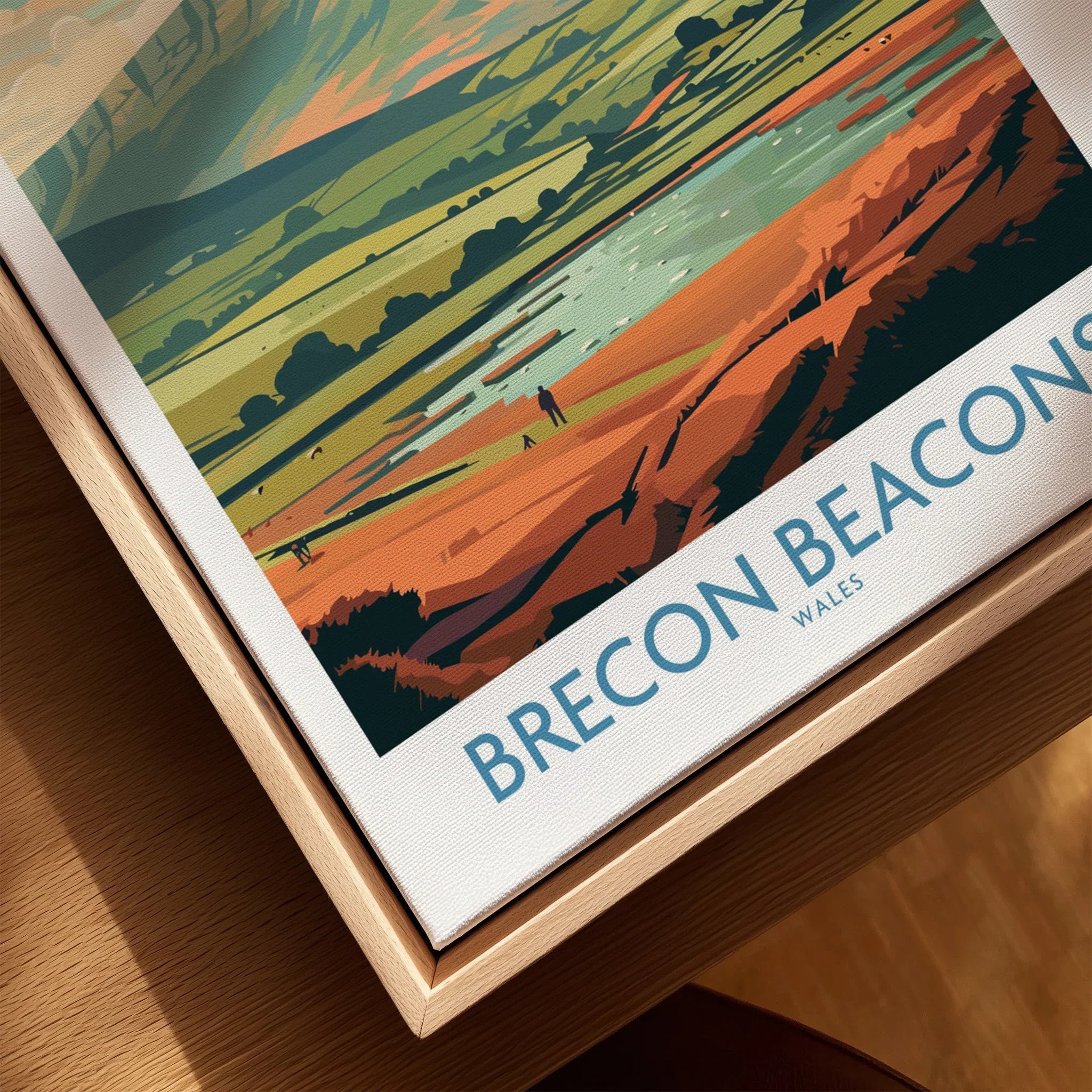 Brecon Beacons Wales Landscape Wall Art — closeup framed canvas natural wood floating frame