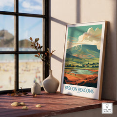 Brecon Beacons Wales Landscape Wall Art — framed print window view natural wood frame