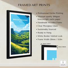 Brecon Beacons Wales Countryside Travel Poster — framed print details measurements quality details