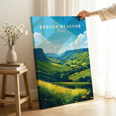 Brecon Beacons Wales Countryside Travel Poster — canvas print mirror edge hand holding room setting