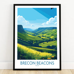 Brecon Beacons Wales Countryside Wall Art — art print in black frame on wooden floor