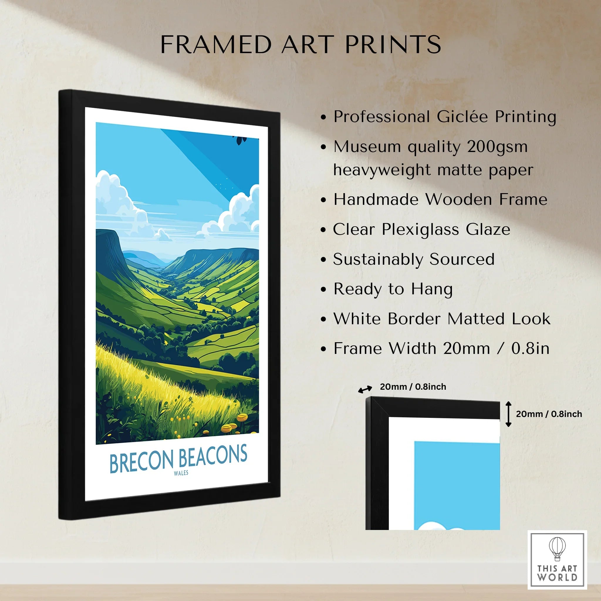 Brecon Beacons Wales Countryside Wall Art — framed print details measurements quality details