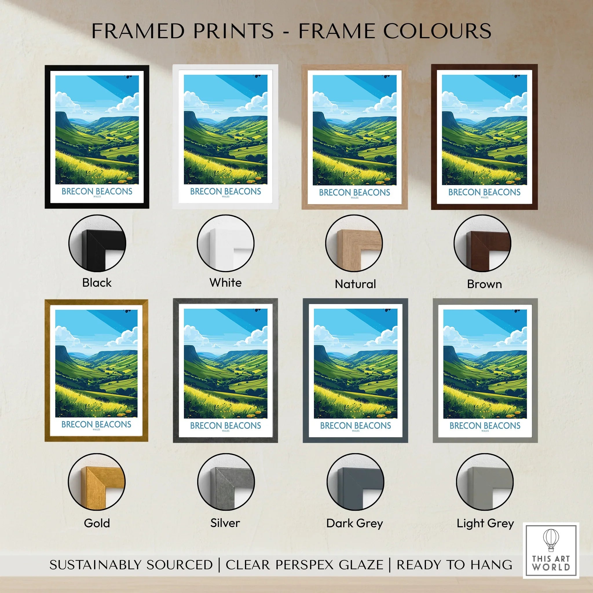 Brecon Beacons Wales Countryside Wall Art — framed print colour options