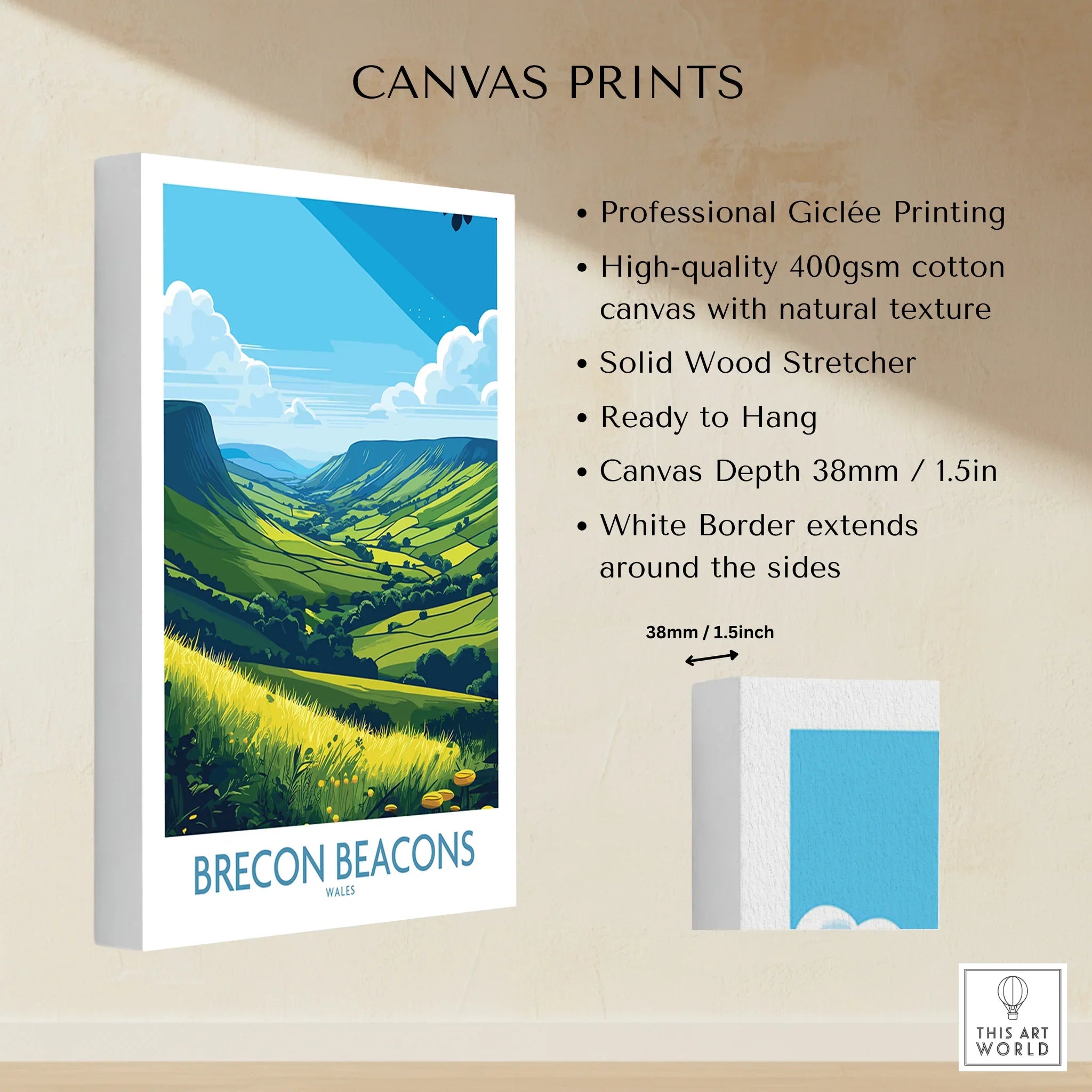 Brecon Beacons Wales Countryside Wall Art — canvas print stretched cotton canvas details
