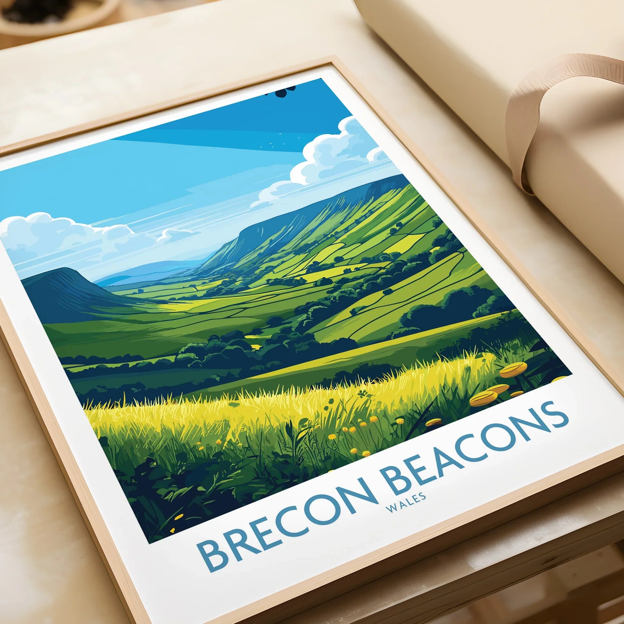 Brecon Beacons Wales Countryside Wall Art — framed art print closeup gift unwrapped natural frame