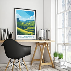 Brecon Beacons Wales Countryside Wall Art — framed poster black frame on office desk modern