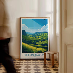 Brecon Beacons Wales Countryside Wall Art — framed canvas on floor man walking past