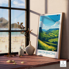 Brecon Beacons Wales Countryside Wall Art — framed print window view natural wood frame