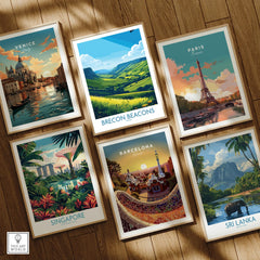 Brecon Beacons Wales Countryside Wall Art — set six framed art prints wooden floor natural wood frames