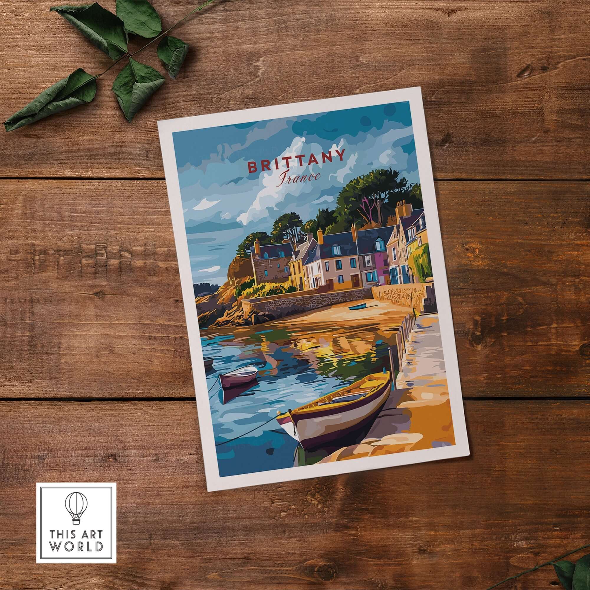 Brittany Travel Print showcasing a scenic view of a coastal village in Brittany, France.