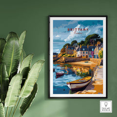 Brittany Travel Print showcasing vibrant coastal scenery and charming houses in Brittany, France.