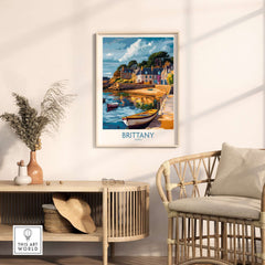 Brittany Wall Art Print showcasing vibrant French landscapes in a stylish living room setting.