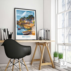 Brittany Wall Art Print showcasing vibrant landscapes in a stylish home office setting.