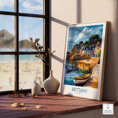 Brittany Wall Art Print featuring vibrant coastal landscape and charming town, enhancing home decor.