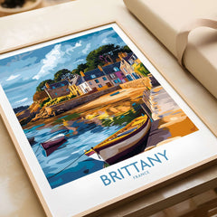 Brittany Wall Art Print featuring a colorful landscape of Brittany, France with boats and charming homes.