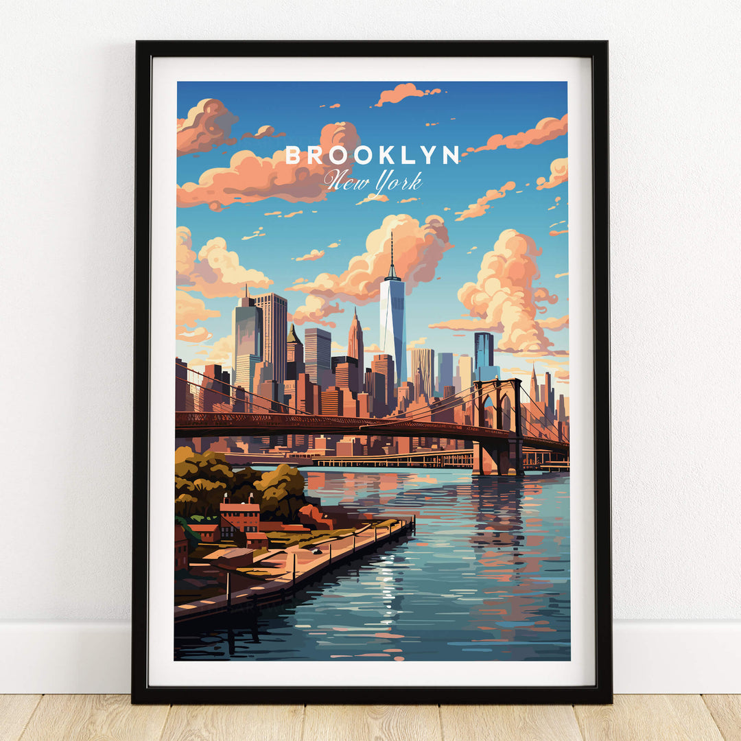 Brooklyn Print showcasing the iconic bridge and skyline of New York City with vibrant colors and details.